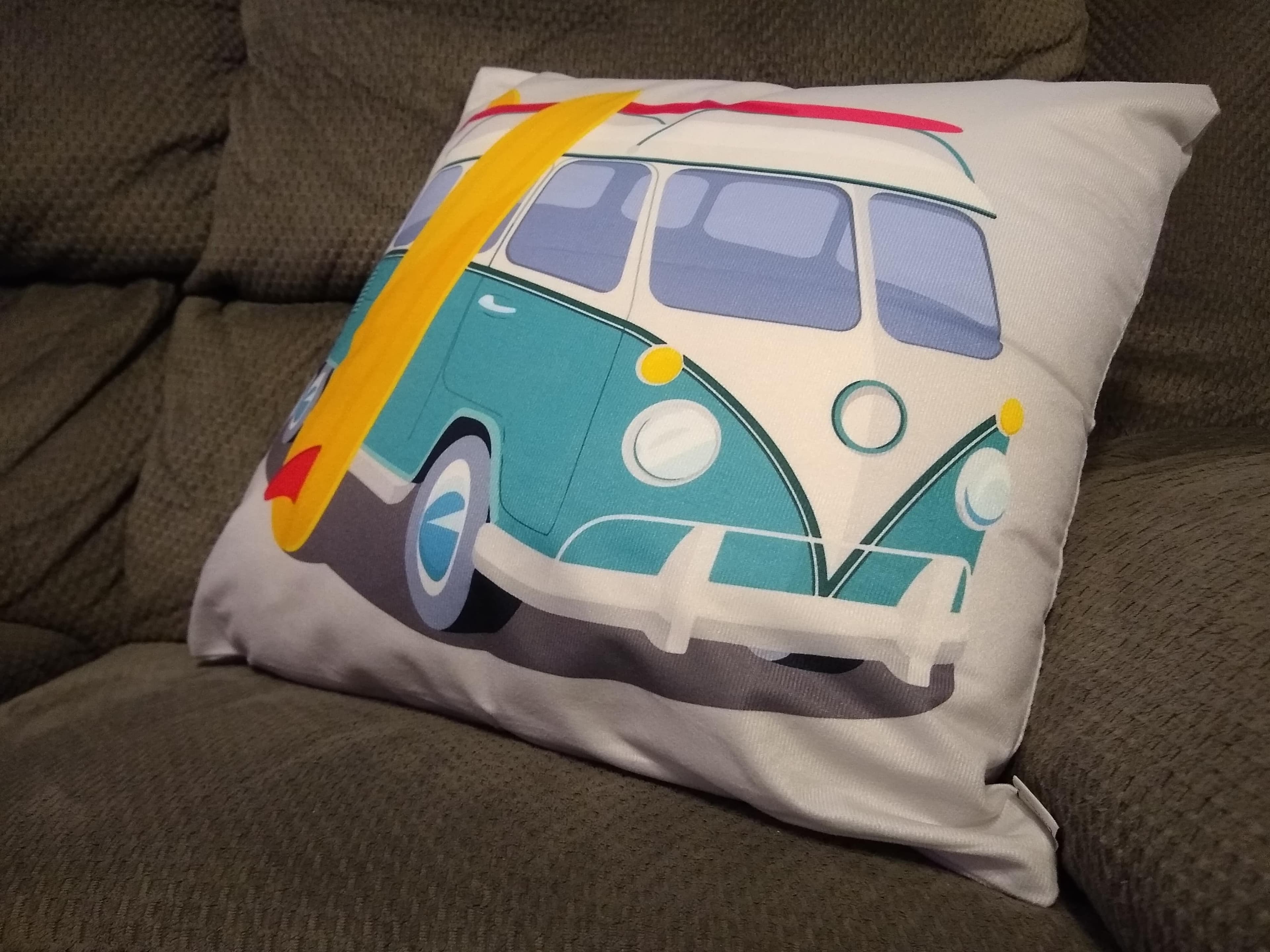 Throw Pillow for your Van! Split Window with Surf Board
