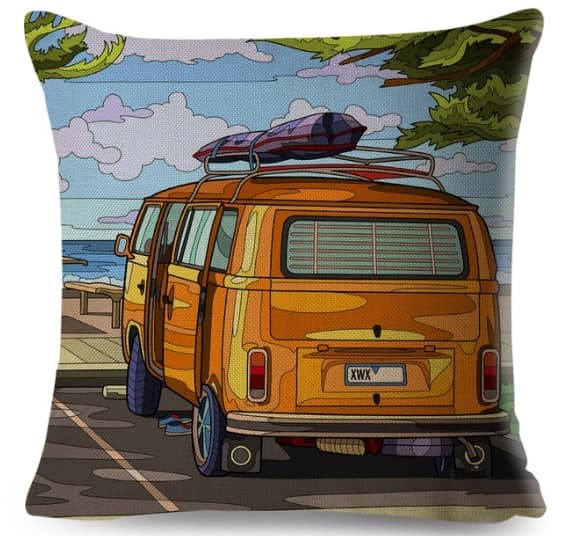 Double sided 18" pillow case with Orange VW Bus