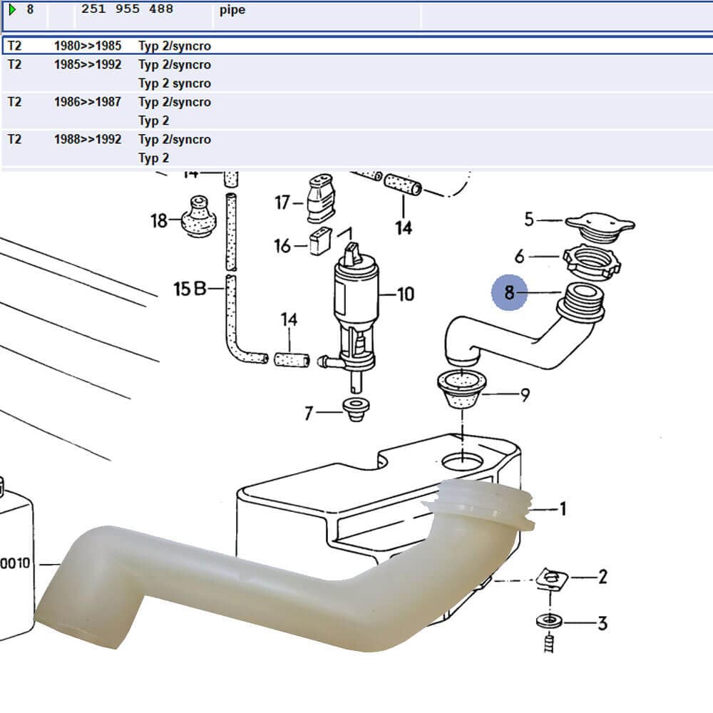 Filler Pipe for Windshield Washer Tank, All Vanagon