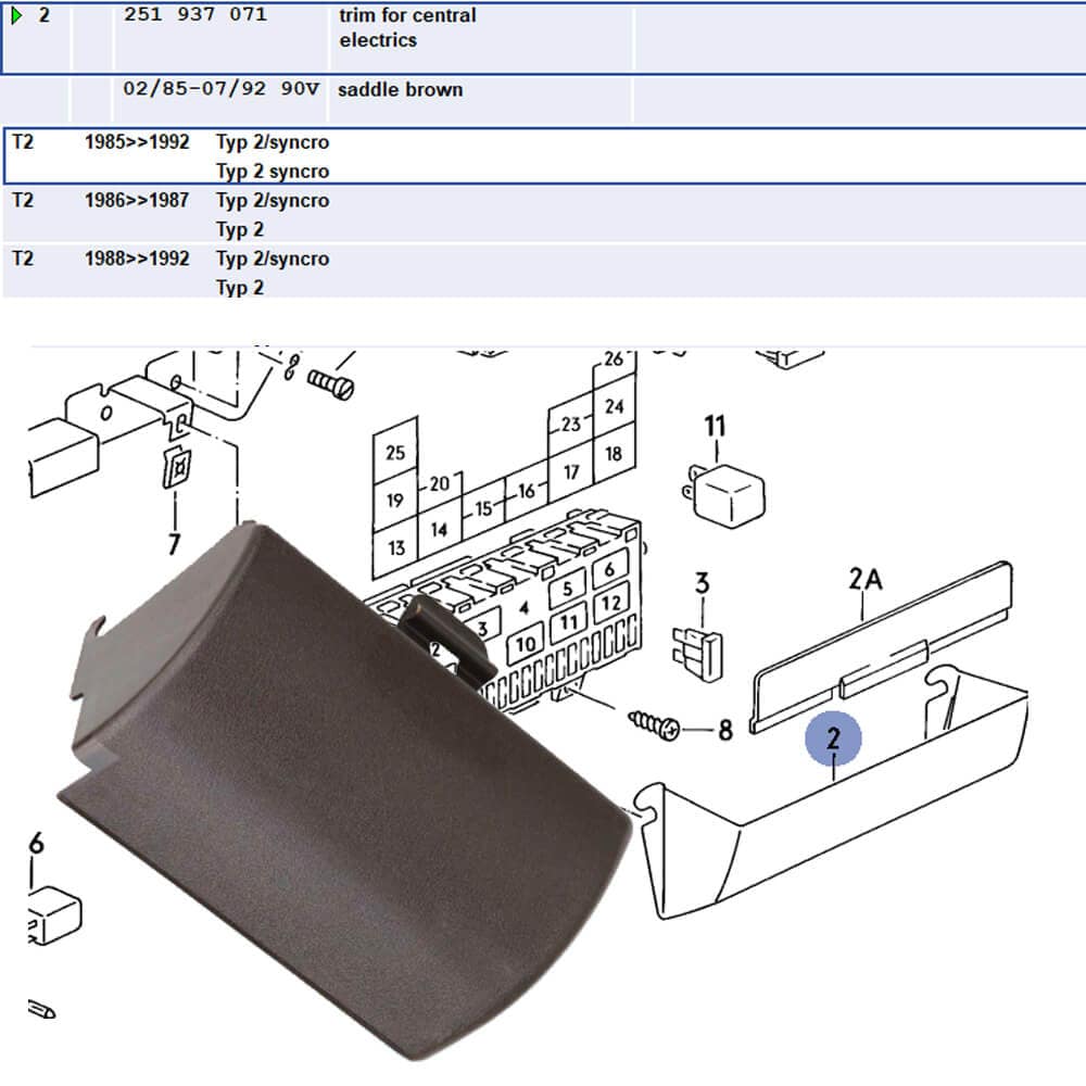 Fuse Panel Cover for 86-88 Vanagon with Brown Interior