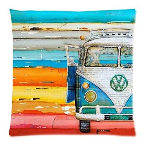 Throw Pillow for your Van! Blue Split Window with multi colored back ground.