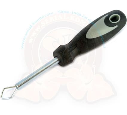 Tool for installing plastic chrome trim strip into the center of rubber window seals